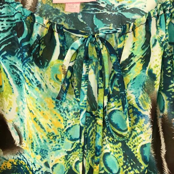 Romeo & Juliet Couture peacock zebra blouse puff balloon sleeves S - Picture 4 of 8